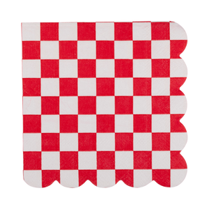 Red Checkerboard Scallop Cocktail Napkin