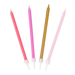 Rose Pink & Gold Birthday Candles | 16 Pack | Cake Candle |