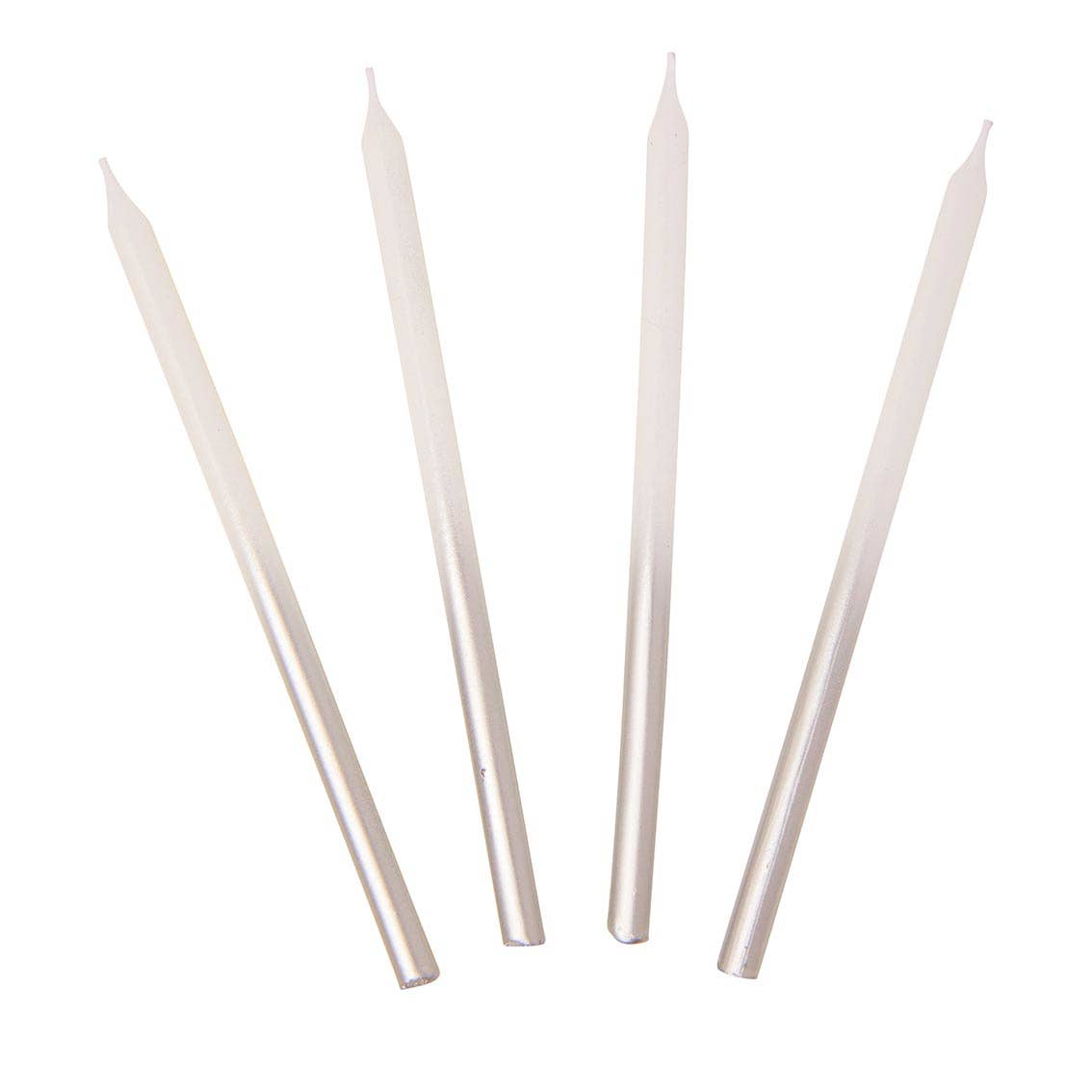 White & Silver Birthday Candles | 16 Pack |