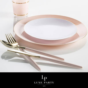 Chic Round Blush and Gold Forks | 32 Pieces