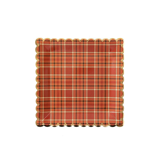 Harvest/Thanksgiving Plaid 9" Scalloped Plate 8ct