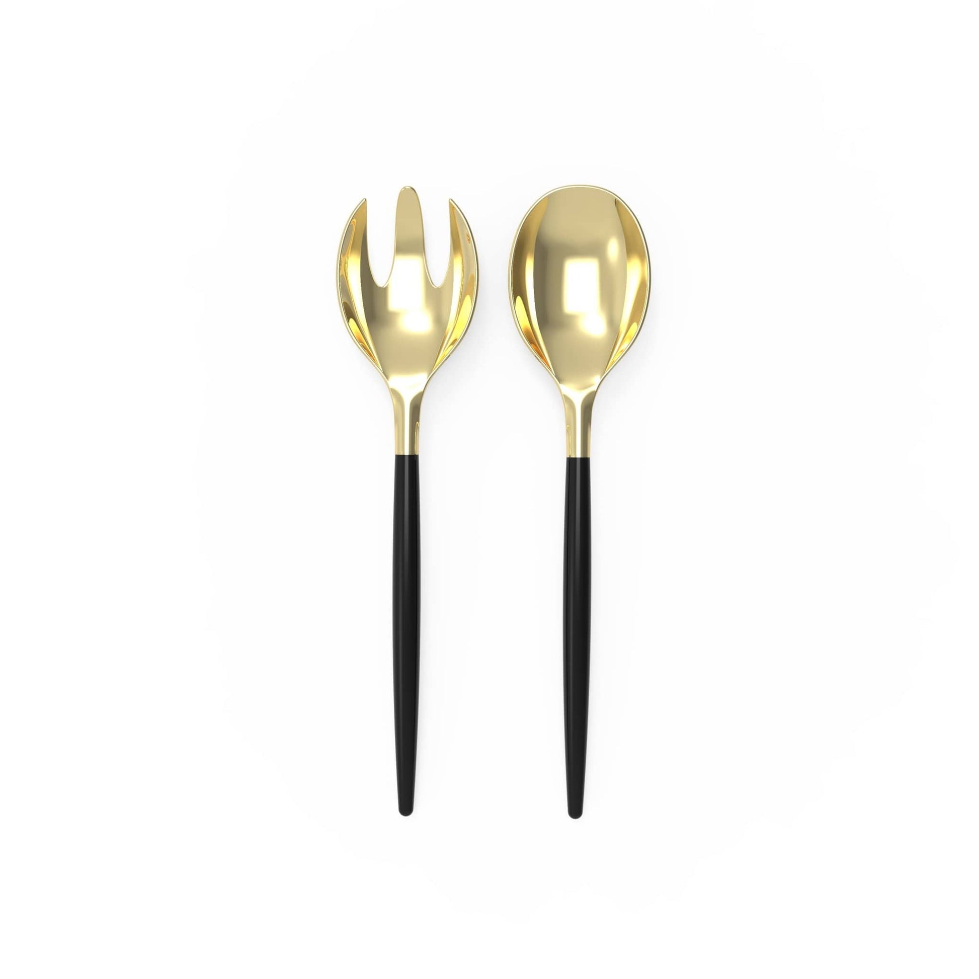 Black /  Gold Plastic Serving Forks • Spoons Set: 1 Spoon 1 Fork