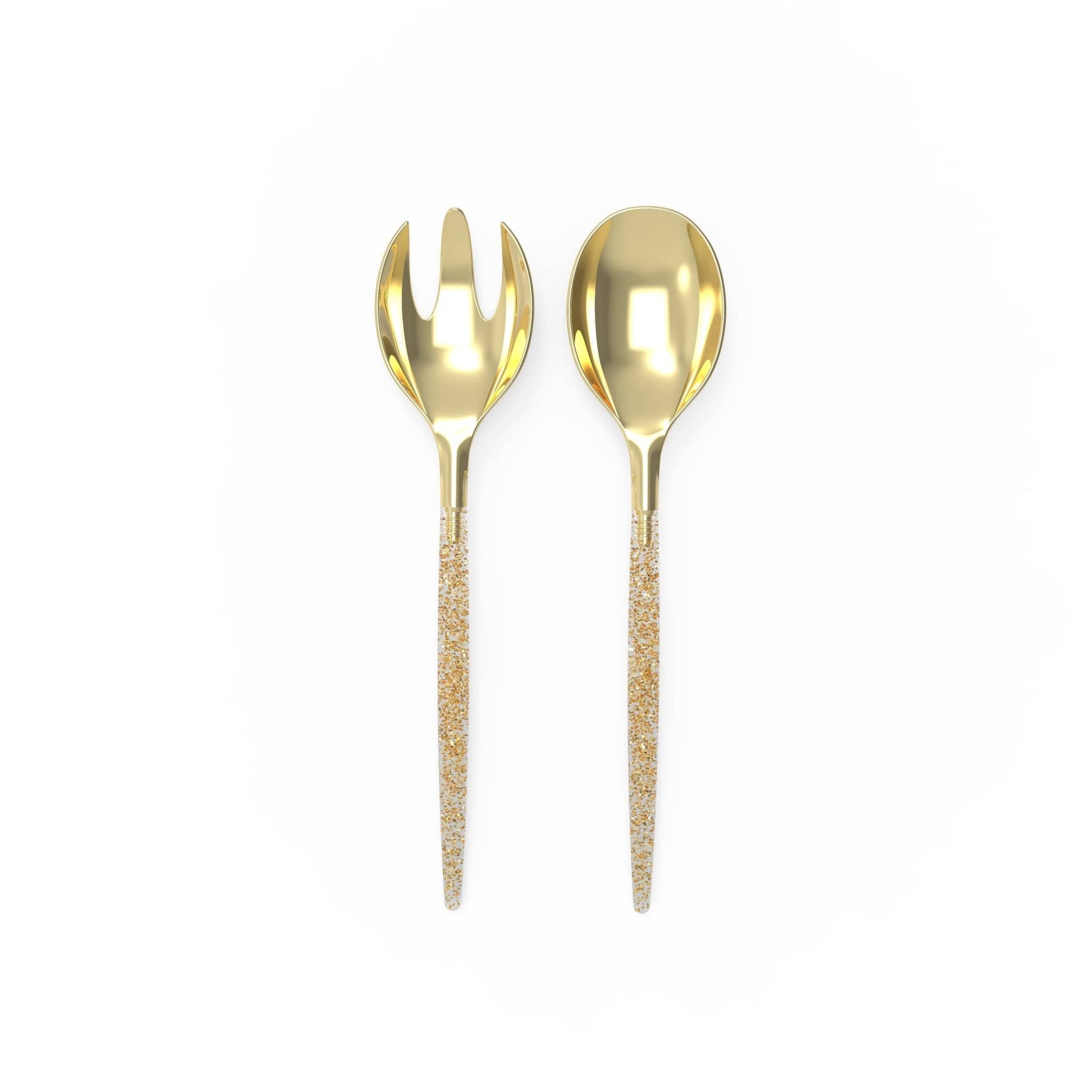 Gold Glitter Plastic Serving Fork • Spoon Set: 1 Spoon 1 Fork