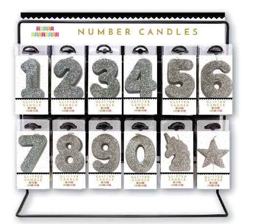 Party Partners - Silver Glitter Candle Set Display