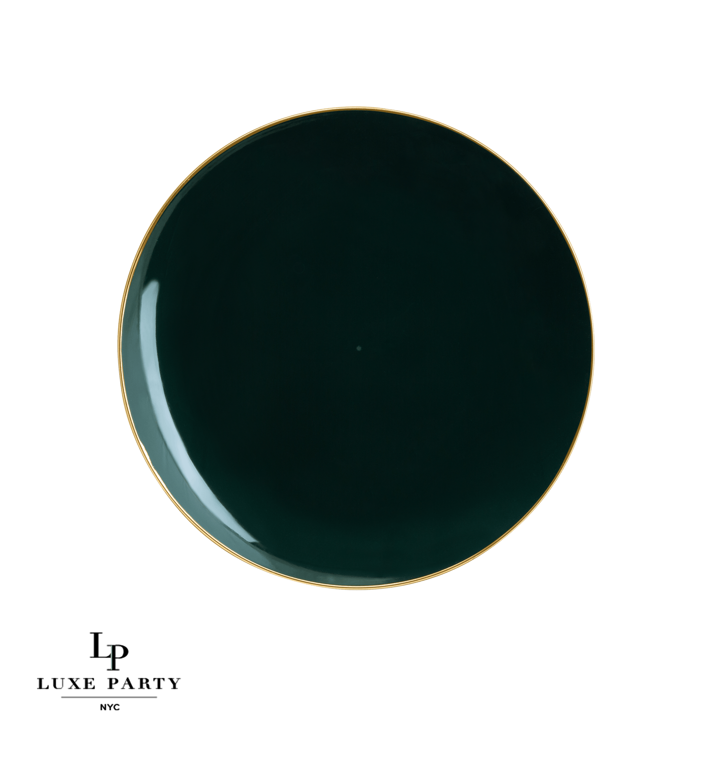 Round Emerald • Gold Plastic Plates | 10 Pack: 10.25" Dinner Plates