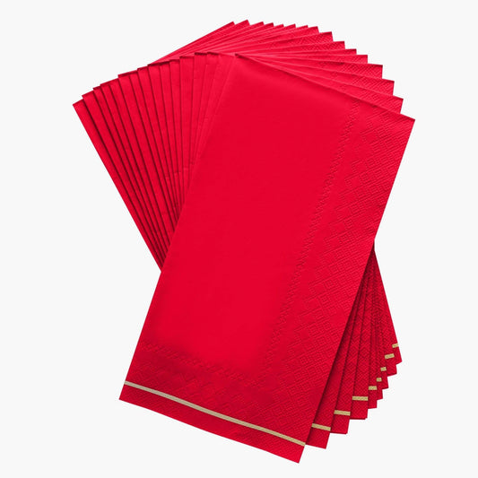 Red with Gold Guest Paper Napkins | 16 Napkins: 16 Dinner Napkins - 4.25" x 7.75"