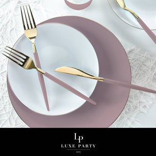 Mauve • Gold Plastic Cutlery Set | 32 Pieces