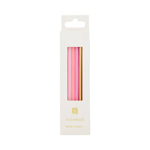 Rose Pink & Gold Birthday Candles | 16 Pack | Cake Candle |