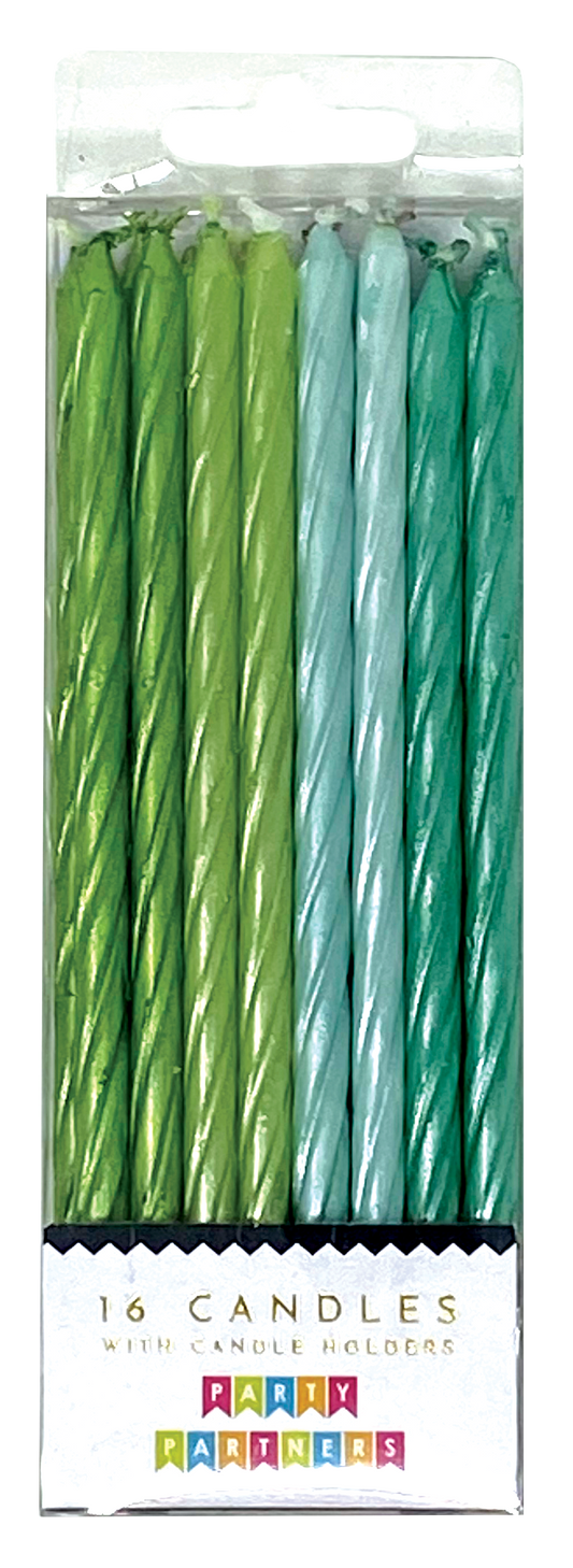 Party Partners - Green/Teal Pearl Spiral 16 Candle Set