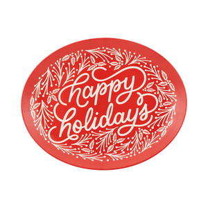 Happy Holidays Oval Bamboo Tray 12x15