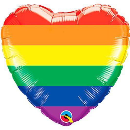 18" Qualatex Rainbow Striped Heart Foil Mylar Balloon