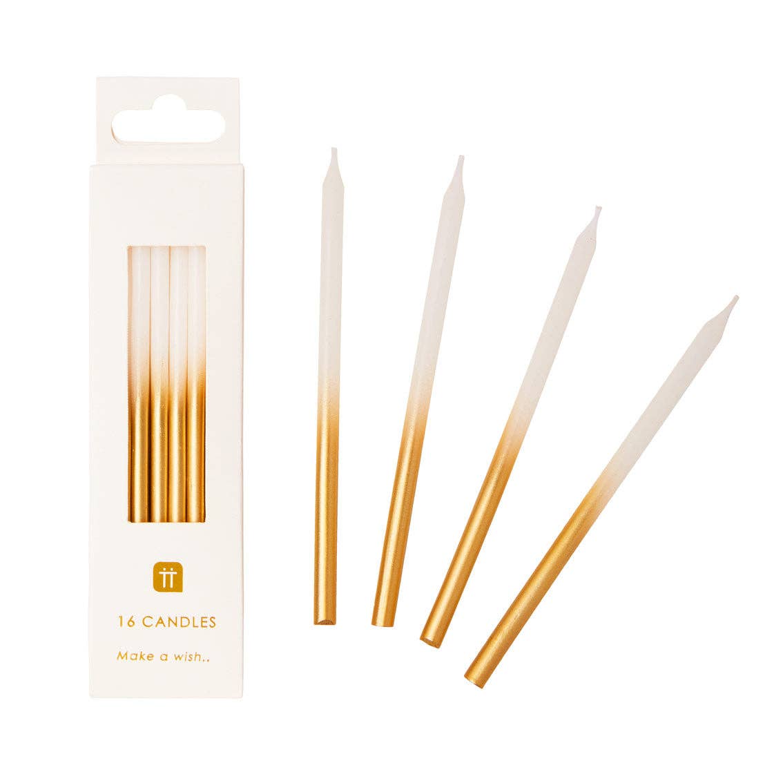 White & Gold Birthday Candles | 16 Pack | Cake Candle |