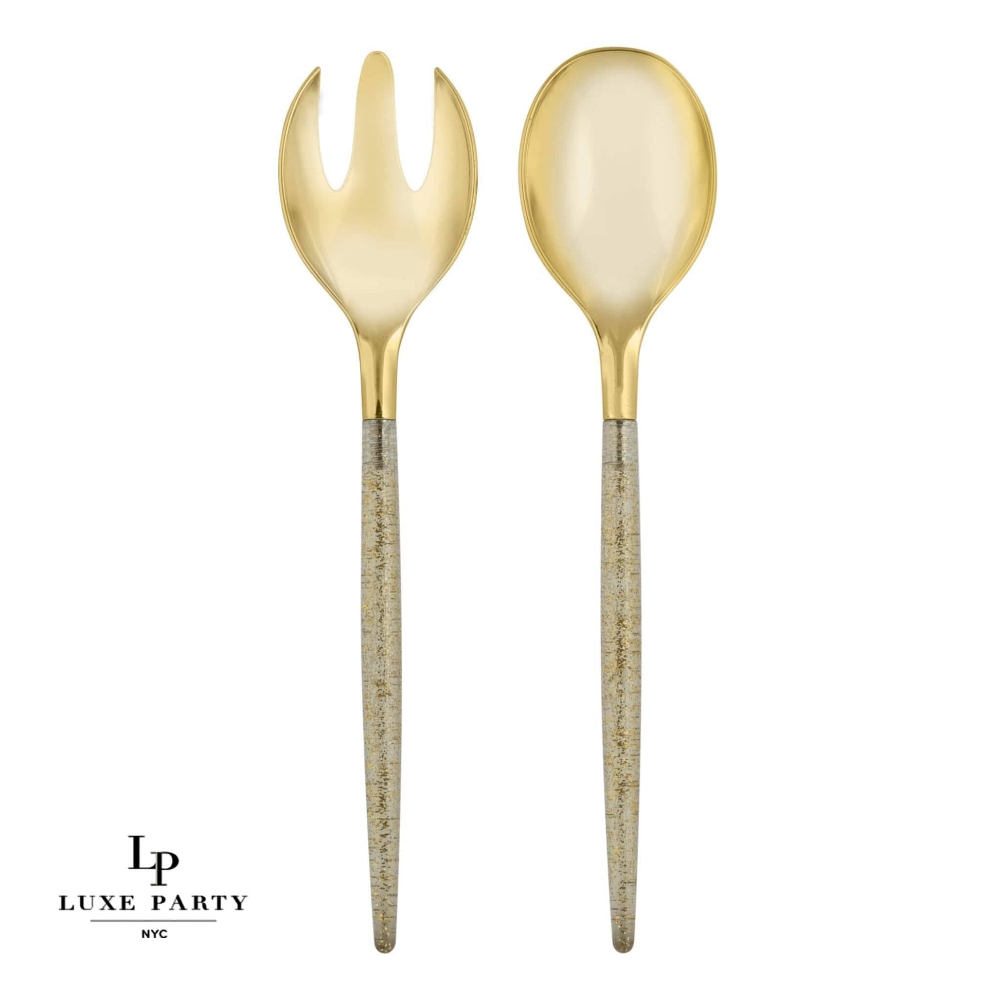 Gold Glitter Plastic Serving Fork • Spoon Set: 1 Spoon 1 Fork