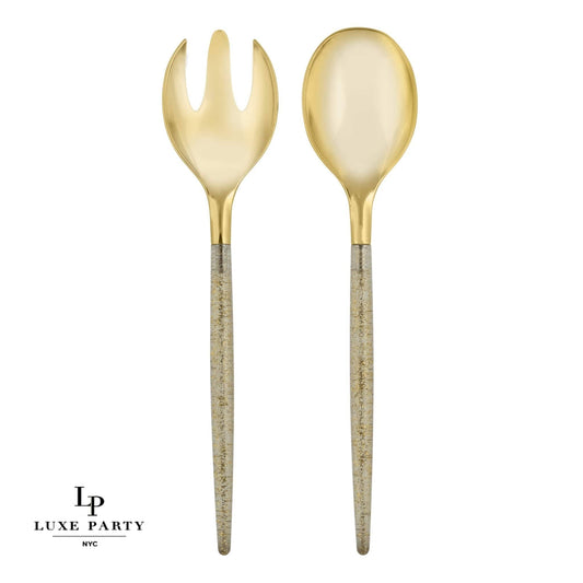 Gold Glitter Plastic Serving Fork • Spoon Set: 1 Spoon 1 Fork