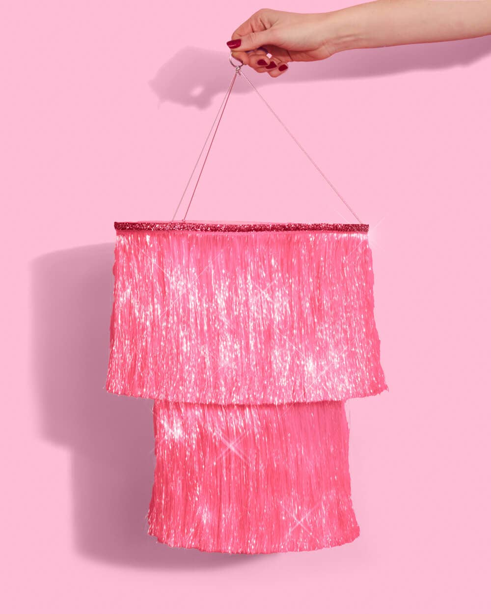 Pink Party Chandelier - iridescent foil chandelier,