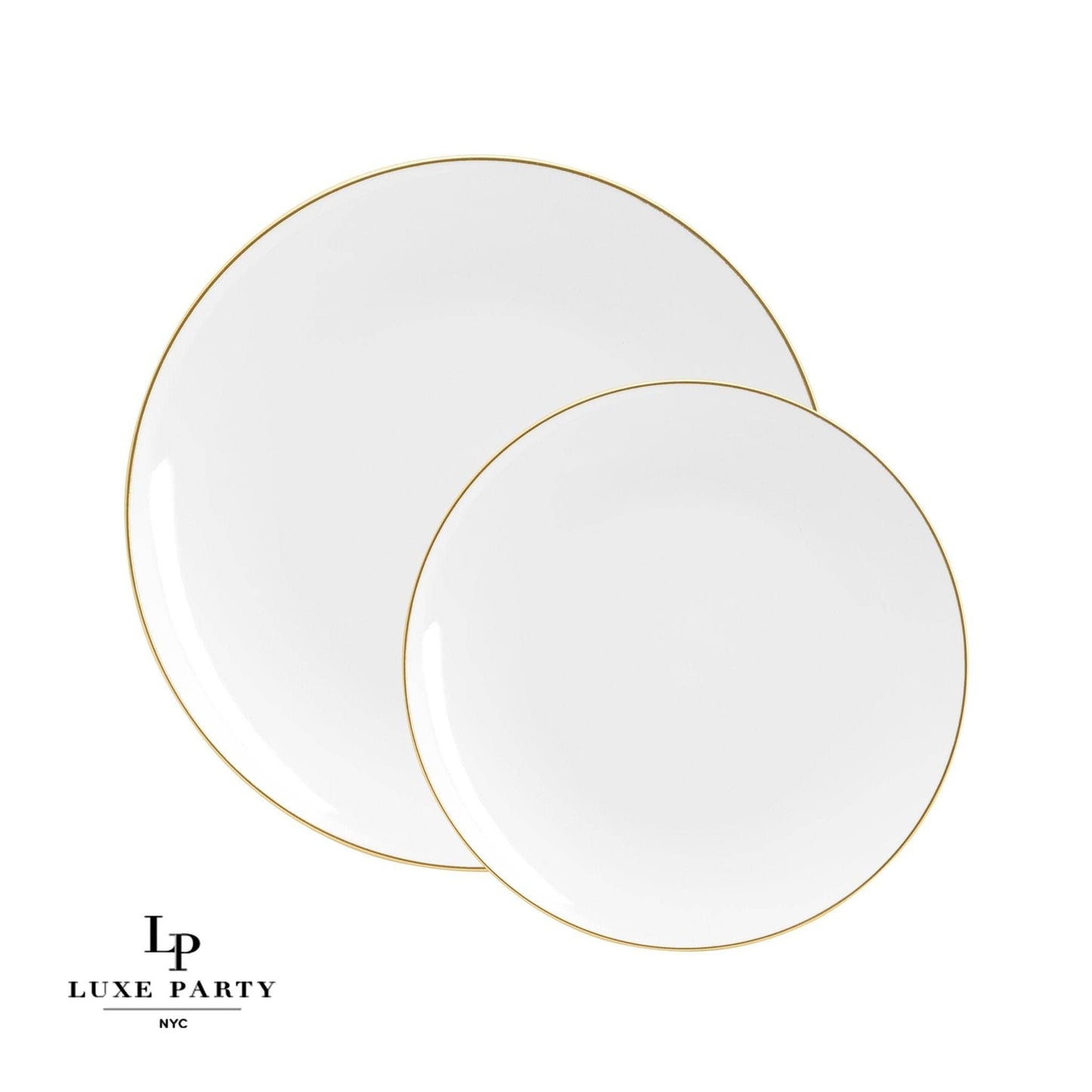 Round White • Gold Plastic  Plates | 10 Pack