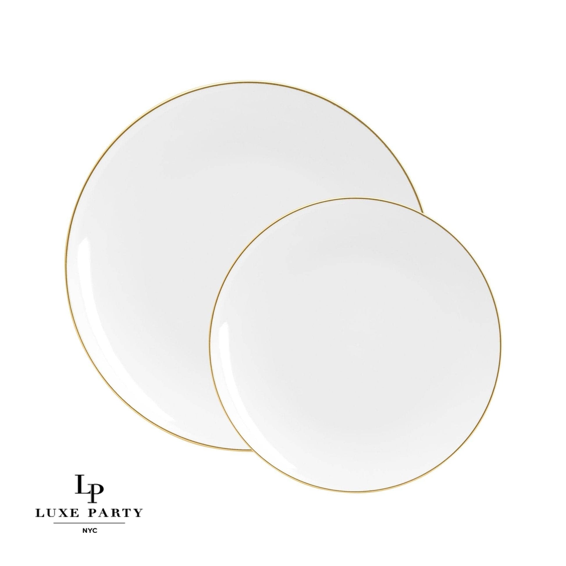 Round White • Gold Plastic  Plates | 10 Pack