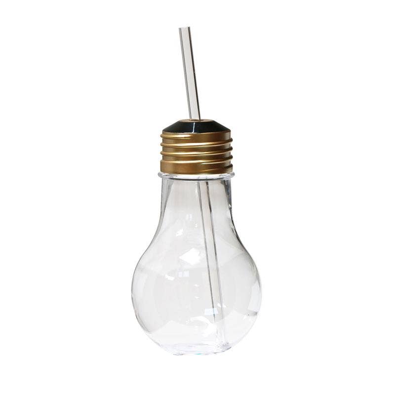 15 oz Light Bulb Cup With Straw: Silver