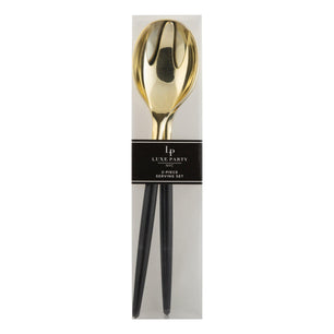 Black /  Gold Plastic Serving Forks • Spoons Set: 1 Spoon 1 Fork