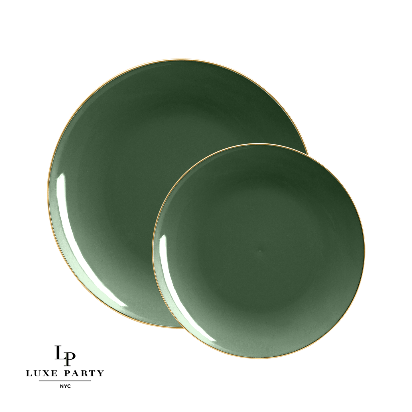 Round Emerald • Gold Plastic Plates | 10 Pack: 10.25" Dinner Plates