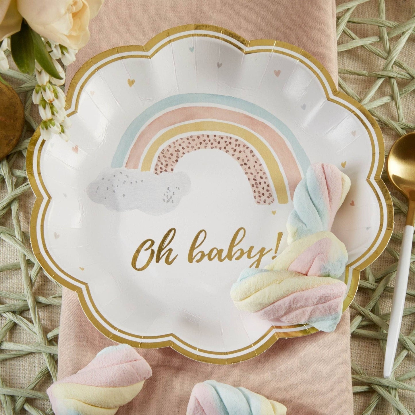 Boho Rainbow Baby 7 in. Premium Paper Plates (Set of 16)