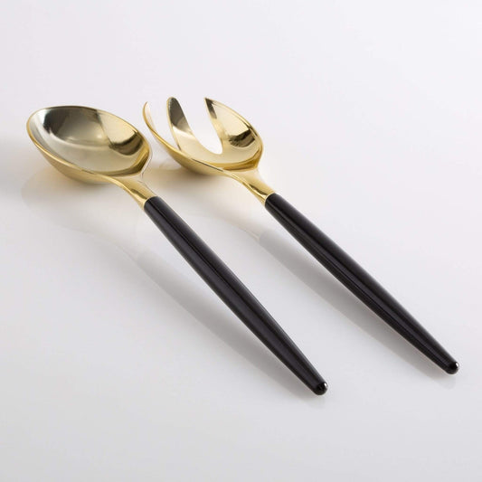 Black /  Gold Plastic Serving Forks • Spoons Set: 1 Spoon 1 Fork