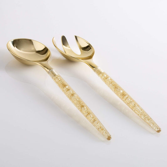 Gold Glitter Plastic Serving Fork • Spoon Set: 1 Spoon 1 Fork