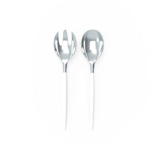 White and Silver Plastic Serving Fork • Spoon Set: 1 Spoon 1 Fork