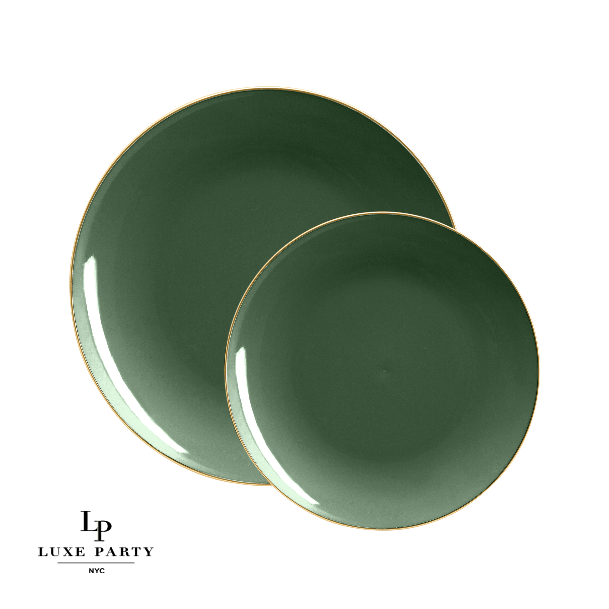 Round Emerald • Gold Plastic Plates | 10 Pack: 7.25" Appetizer Plates