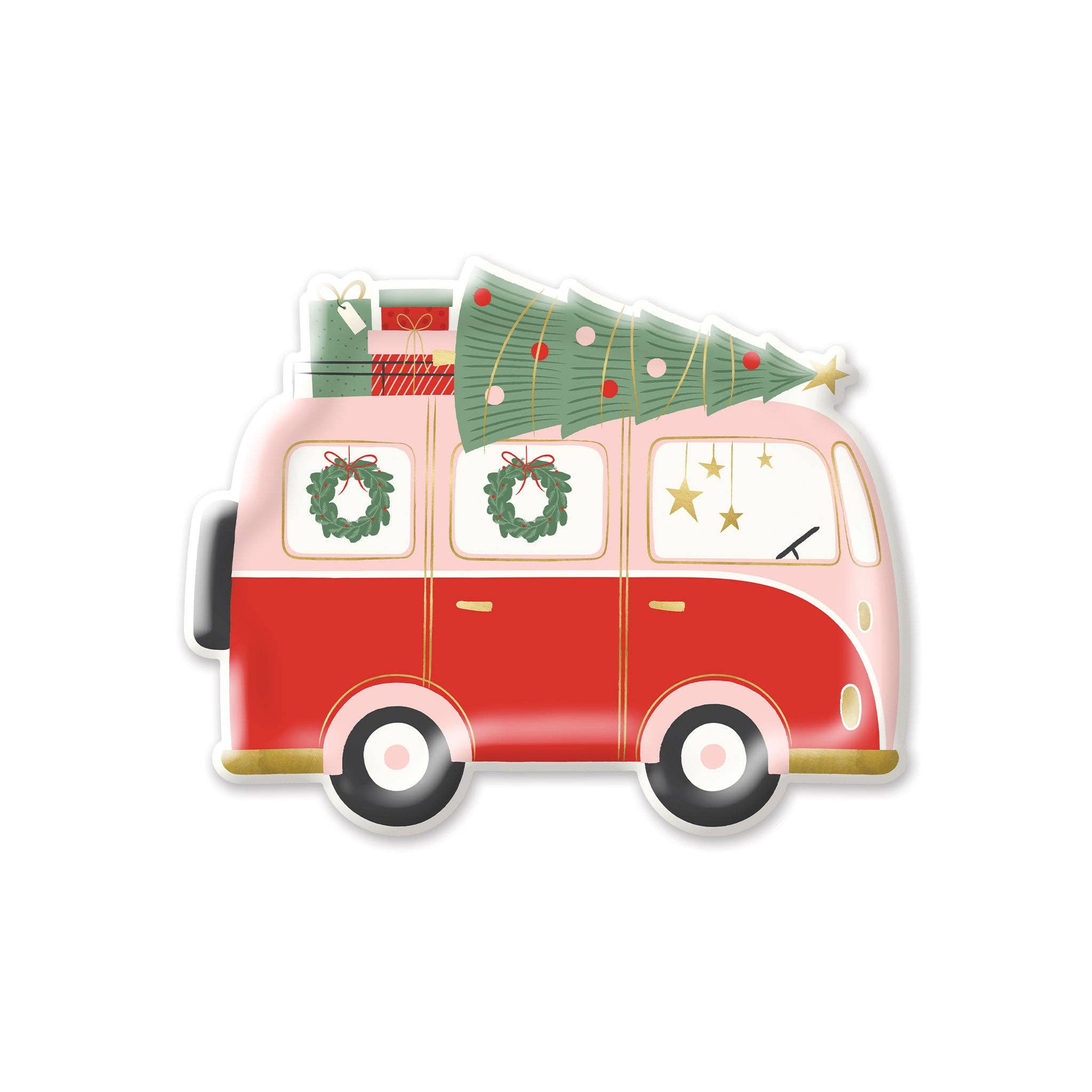 PLTS394G - Christmas Van Shaped Paper Plate