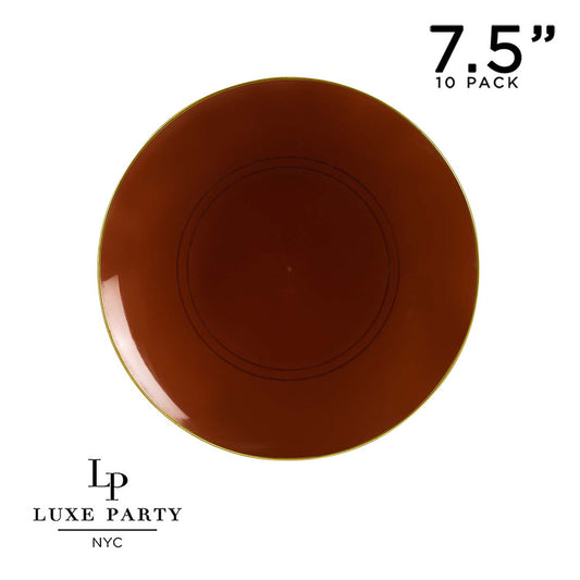 Round Transparent Mocha • Gold Plastic Plates | 10 Pack: 7.25" Appetizer Plates