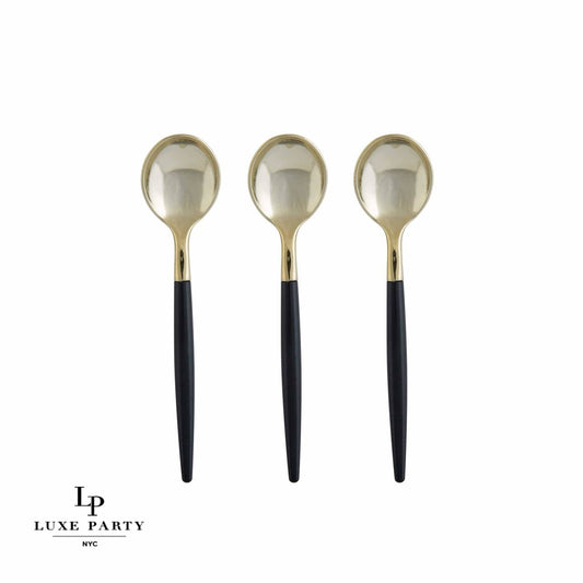 Black and Gold Plastic Mini Spoons | 20 Spoons: 20 Mini Spoons