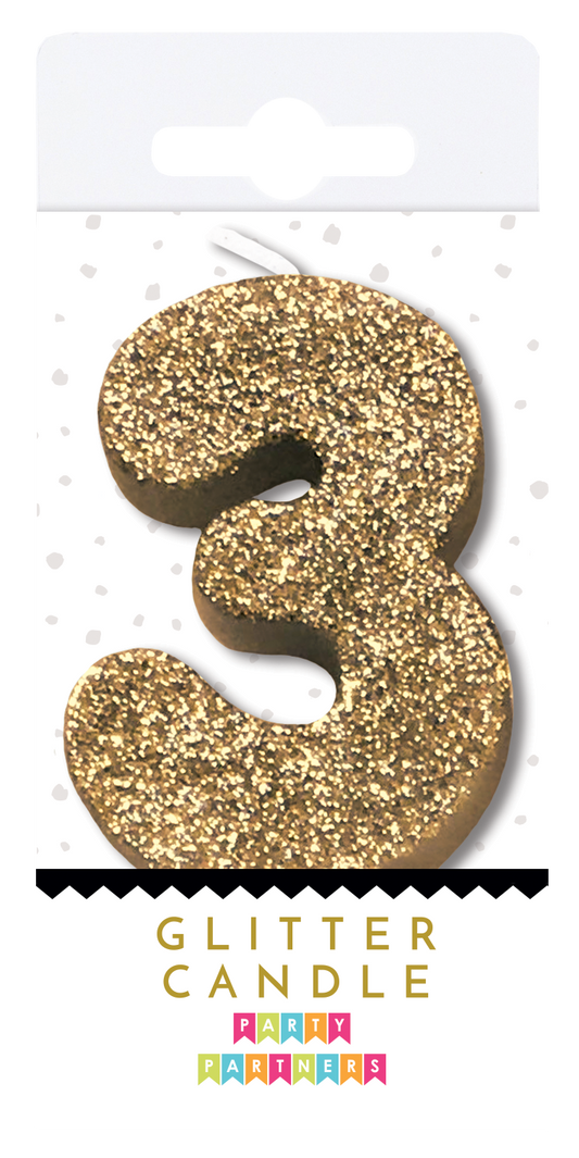 3 Glitter Number Candle Gold