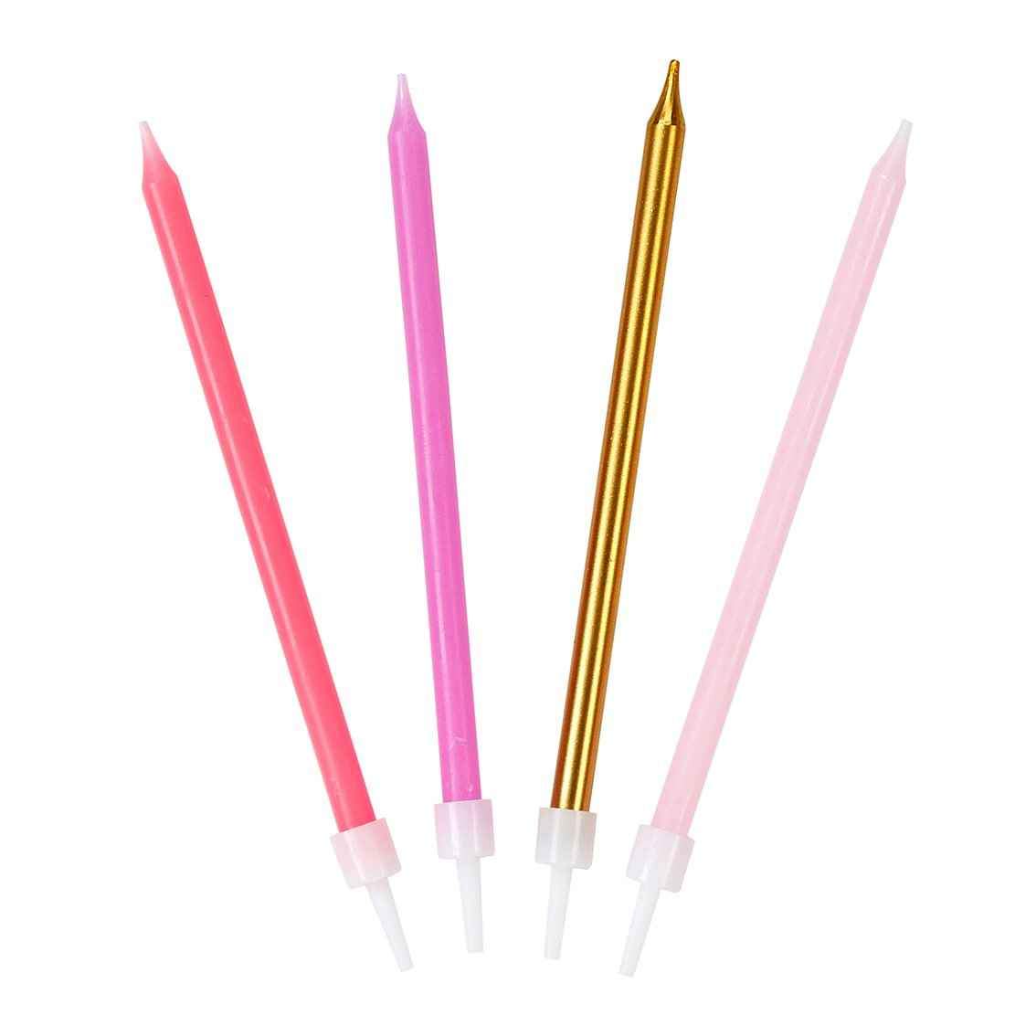 Rose Pink & Gold Birthday Candles | 16 Pack | Cake Candle |