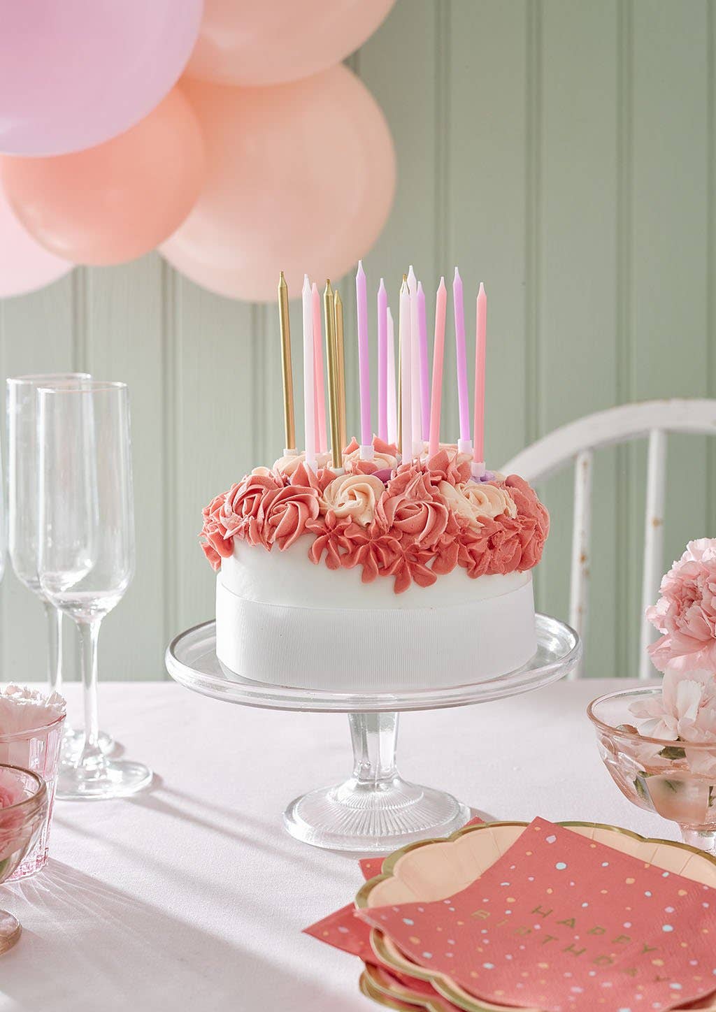 Rose Pink & Gold Birthday Candles | 16 Pack | Cake Candle |