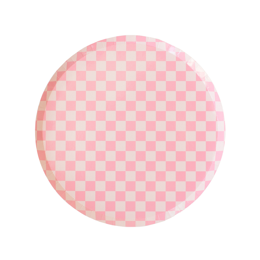 Pink Checkered Dinner Plates