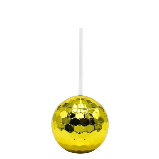 20oz Gold Disco Ball Glass with Lid and Straw (Each)