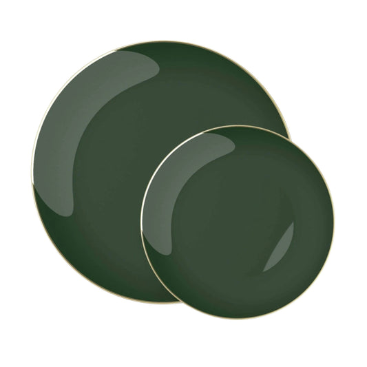 Round Emerald • Gold Plastic Plates | 10 Pack: 10.25" Dinner Plates