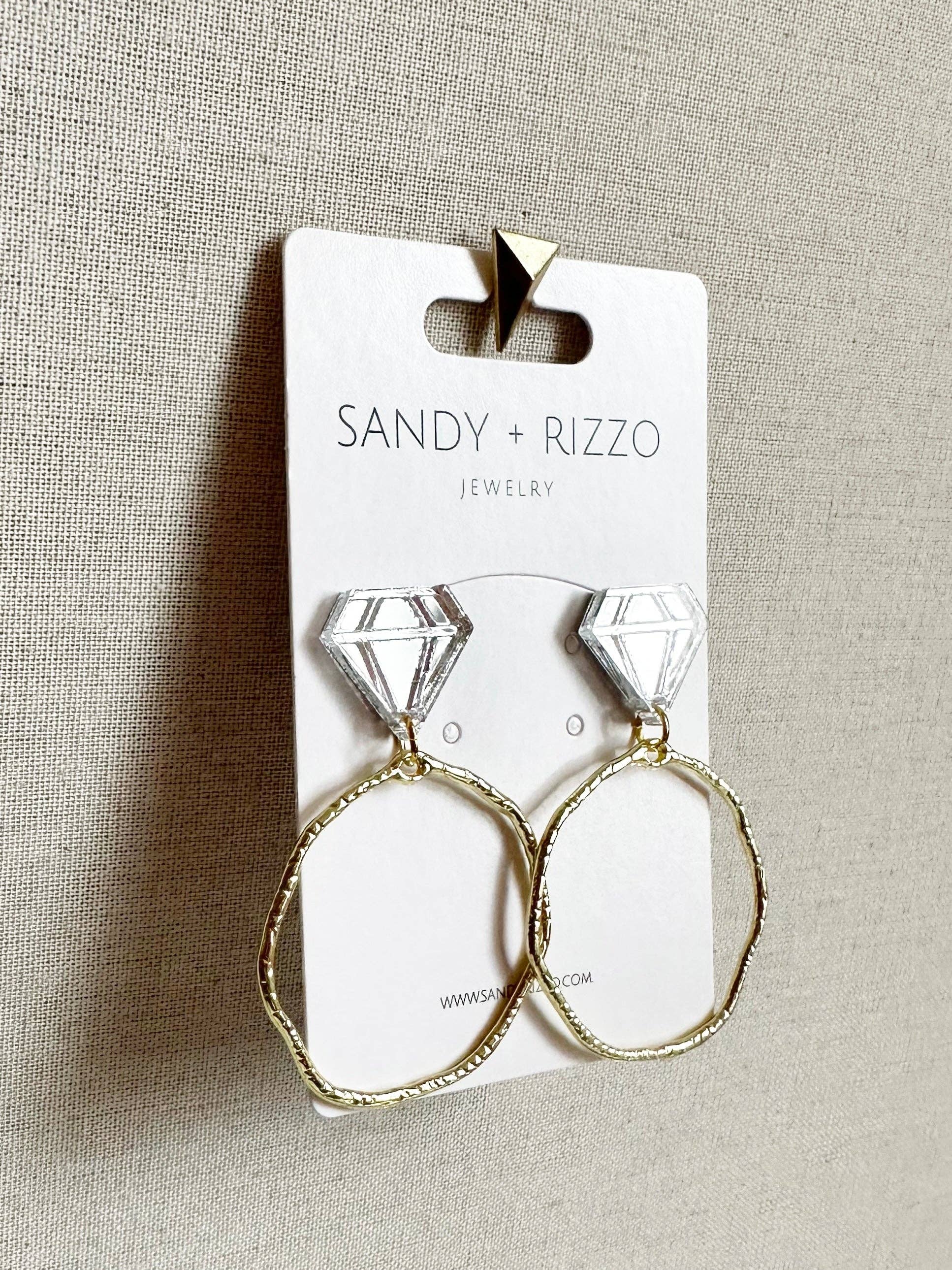 Silver Mirror Acrylic Diamond Ring Hoops/Earrings