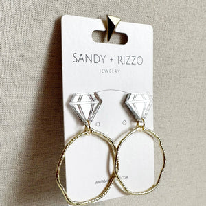 Silver Mirror Acrylic Diamond Ring Hoops/Earrings