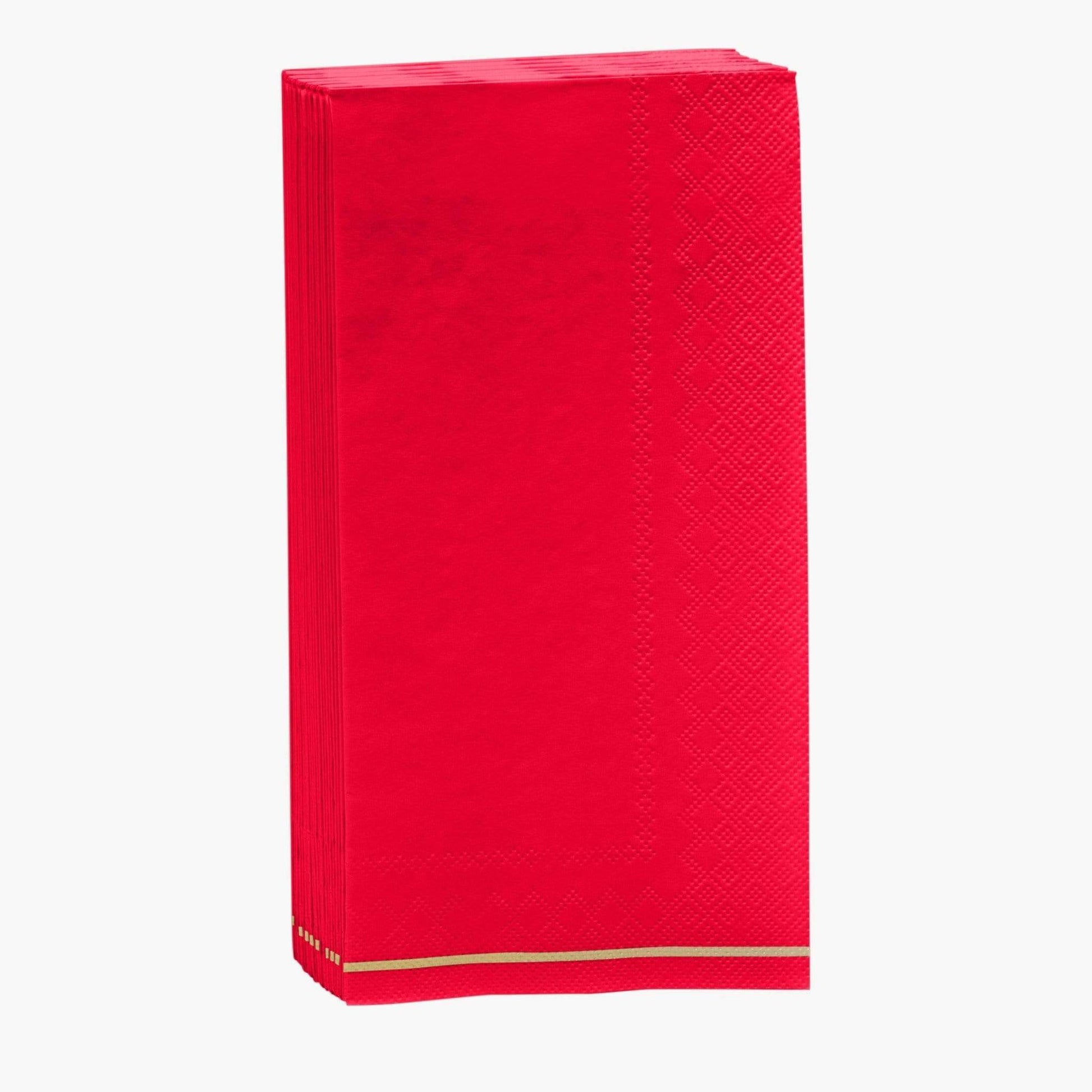 Red with Gold Guest Paper Napkins | 16 Napkins: 16 Dinner Napkins - 4.25" x 7.75"