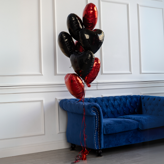 Red & Black Hearts Helium Balloon